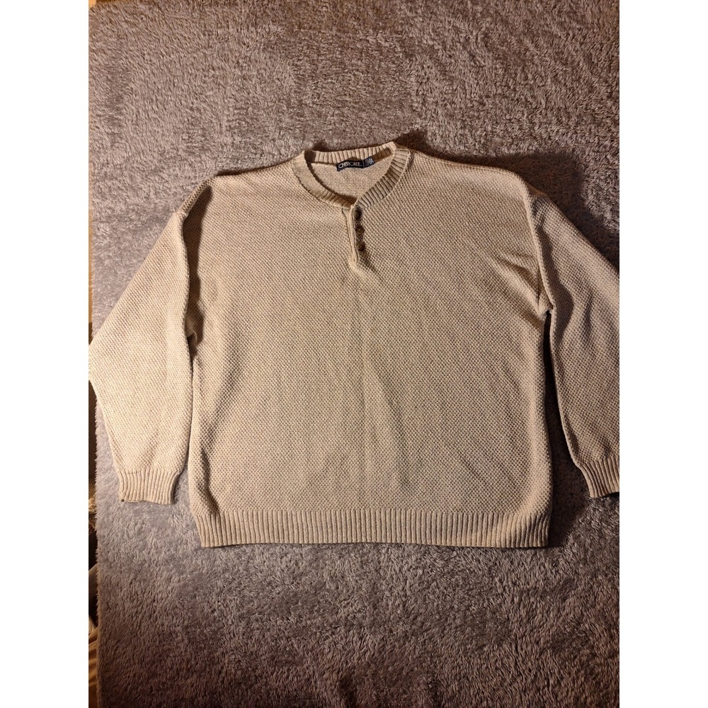 Cherokee Men's athleisure Tan grandpacore Button Neck Long Sleeve Sweater 2XL